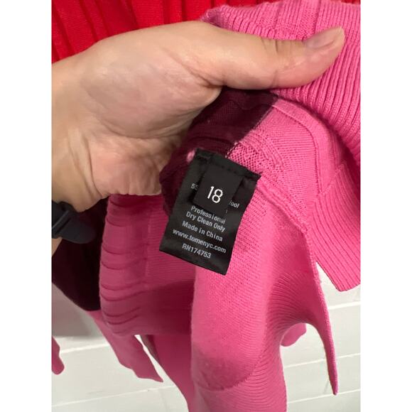 Tome NYC 18 (1x) red Pink Colorblock Wool Blend Knit Crewneck Pullover Sweater - Picture 6 of 6